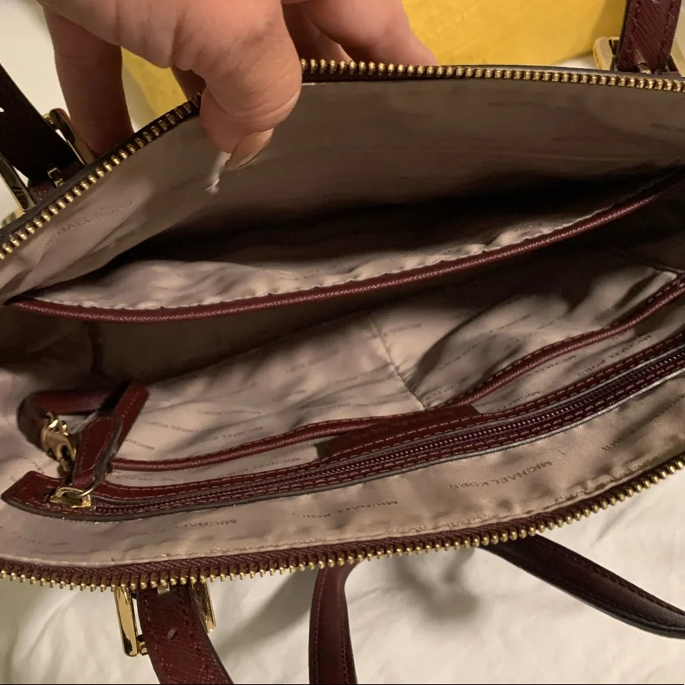 Michael Kors Burgundy Saffiano Leather Tote with Gold Hardware